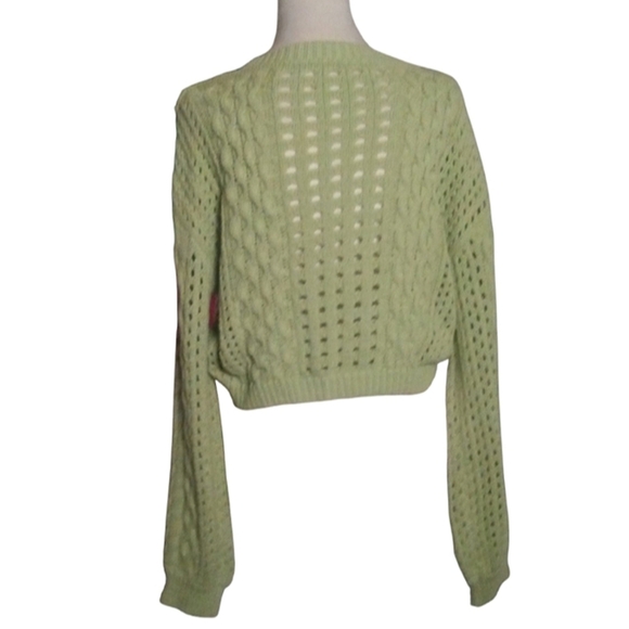 Cider Green Open Cable Knit Cropped Front Long Sleeve Sweater Size Large - Picture 4 of 5
